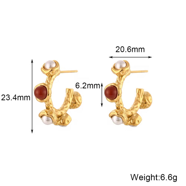 2023 New Arrivals Ruby Stud Earrings 18K Gold Plated Stainless Steel Pearl Bulk Wholesale Earrings