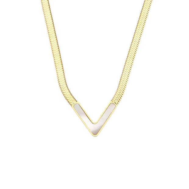 Tarnish Free V Shape Snake Chain Choker Necklace 18K Gold Plated Stainless Steel Chain Necklace