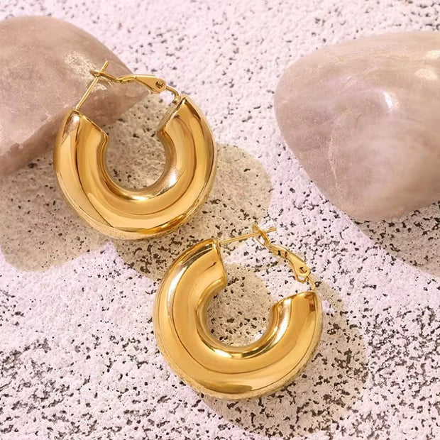Vintage Jewelry Bulk Wholesale Luxury Stainless Steel 18K Gold Plated Custom Geometric Large Hoop Earrings Set Women