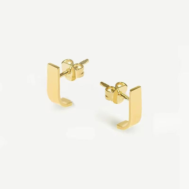 Tarnish Free Stylish J Shape Stud Earrings Cool Design Stainless Steel 18K Gold Plated Designer Earrings