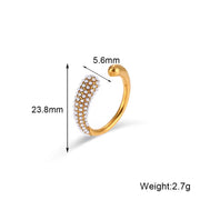 Wholesale Fine Jewelry 18K Gold Plated Stainless Steel Cz Diamond Finger Ring Gold Weeding Band Ring Adjustable Open Ring