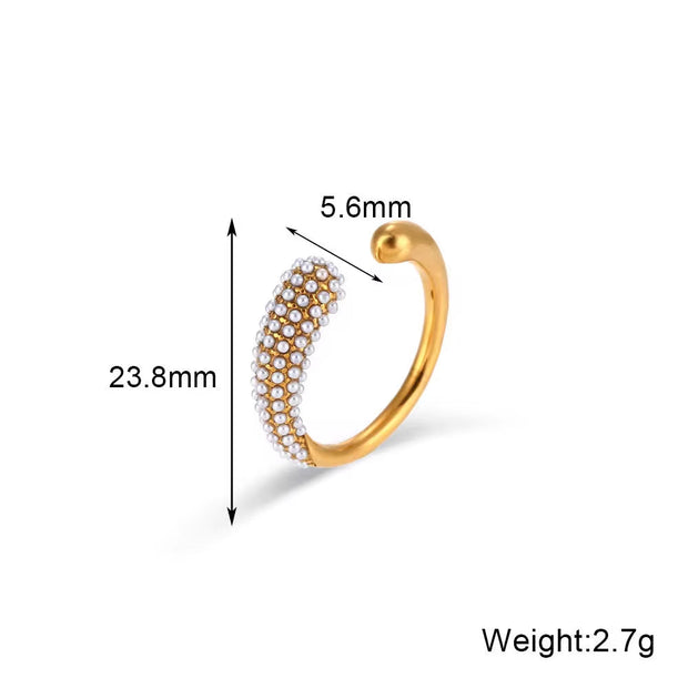 Wholesale Fine Jewelry 18K Gold Plated Stainless Steel Cz Diamond Finger Ring Gold Weeding Band Ring Adjustable Open Ring