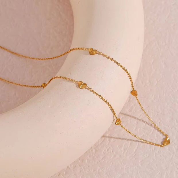 18K Gold Plated Sunburst Heart Shape Chain Choker Necklace Tarnish Free Stainless Steel Necklace