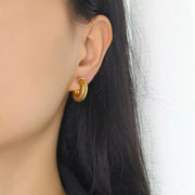 Y2K Trendy Chunky Vintage Boho Design Light Weight Large Wide Hollow Gold Plated Dome Chunky Hoop Earrings