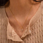 Vintage 18K Gold Plated Clear Cross Zircon Necklace Geometric Cubic Zirconia Crossed Pendant Necklace