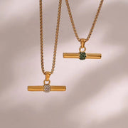 Trendy 18K Gold Plated Snake Chain Micro Pave Zircon Bar Pendant Necklace Stainless Steel Necklace for Women