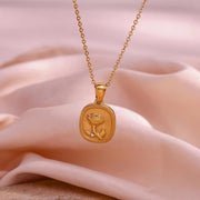 Valentines Day Gift Wholesale Dainty Engraved Rose Pendant Necklace Gold Plated Stainless Steel Necklace