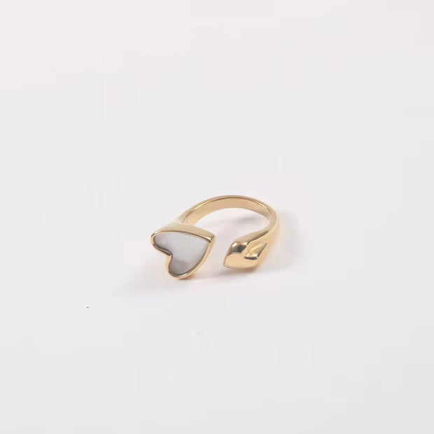 Wholesale 18K Gold Plated Stainless Steel Two Heart Shell Rings for Women