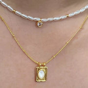 Waterproof Stainless Steel Seed Bead Choker Necklace Fashion Baroque Freshwater Pearl round Zircon Pendant Necklaces