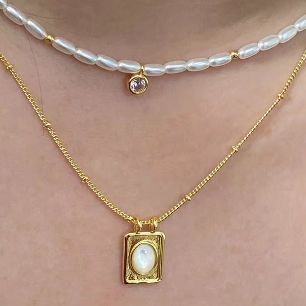 Waterproof Stainless Steel Seed Bead Choker Necklace Fashion Baroque Freshwater Pearl round Zircon Pendant Necklaces