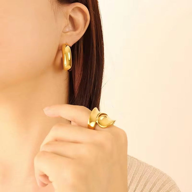 Vintage Jewelry Bulk Wholesale Luxury Stainless Steel 18K Gold Plated Custom Geometric Large Hoop Earrings Set Women