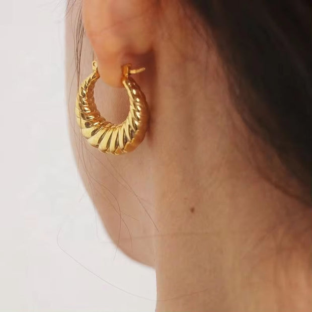 Wild Trendy Croissant Hoop Earrings Stainless Steel 18K Gold Statement Earrings