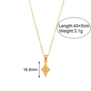 Vintage Engraved Rhombic Colorful Man-Made Opal Pendant Necklace 18K Gold Plated Stainless Steel Necklace Design Jewelry