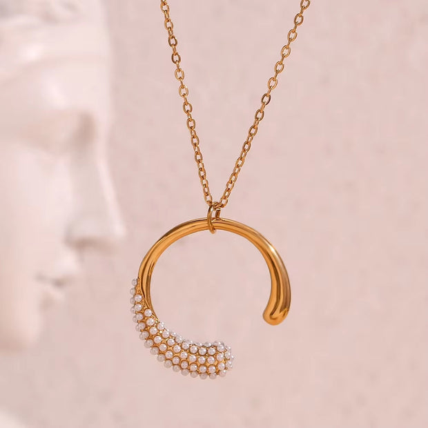 2024 Jewelry Pearl Moon Necklace 18K Gold Plated Jewelry Stainless Steel Pendant Necklace Women Jewelry