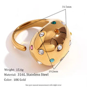 Water Drop Open Ring Colorful Crystal Rhinestone Pearl Ring Gold Plated Jewelry Stainless Steel Jewelry Custom