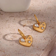 Tarnish Free Shining Zircon Jewelry Heart Drop Earrings Gold Plated Jewelry Stainless Steel Gold Hoop Earring