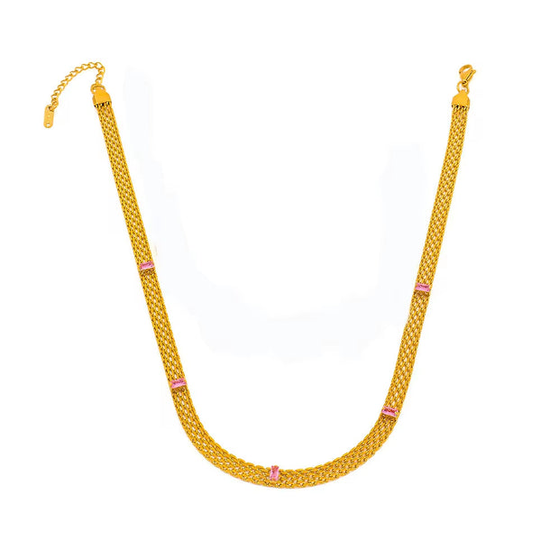 Vintage Collar Necklace Stainless Steel 18K Gold Plated Statement Clavicle Chain Mesh Chain Zircon Baguette Choker