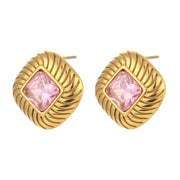 Vintage Texture Rhombus Zircon Stud Earrings Stainless Steel Statement Earring 2024 Gold Plated Earrings