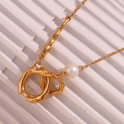 Vintage Jewelry Circle Cross Pearl Necklace 18K Gold Plated Stainless Steel Jewelry