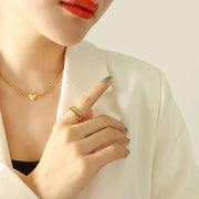 Trendy 18K Gold Plated Stainless Steel Jewelry Figaro Chain Link Cute Love Heart Necklace for Women