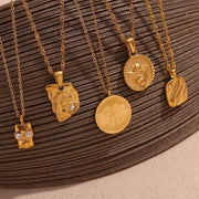 Vintage Jewelry Gold Plated Pendant Necklace Engraved Stainless Steel Jewelry Necklaces Set