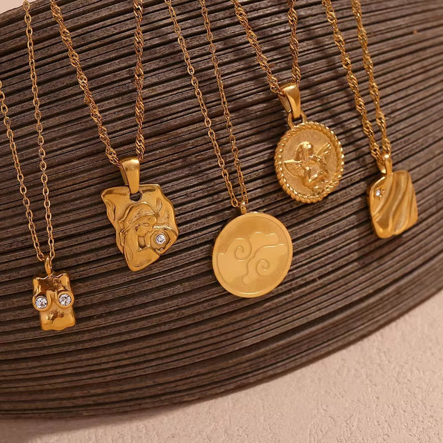 Vintage Jewelry Gold Plated Pendant Necklace Engraved Stainless Steel Jewelry Necklaces Set