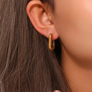 Vintage Gold Plated Texture Geometric Hoop Earring Non Tarnish 316L Stainless Steel Hoop Earring