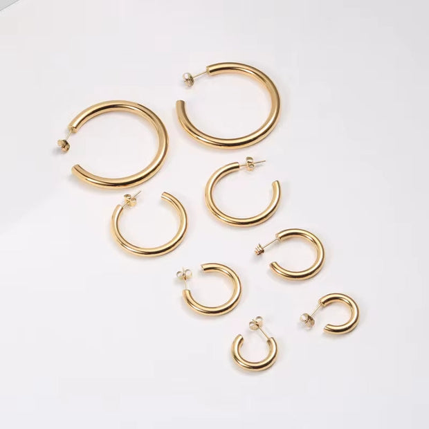 20/25/35/45Mm Fashionable Waterproof PVD 18K Gold Plated Stud CC Jewelry Earrings Stainless Steel Chunky Earrings for Women