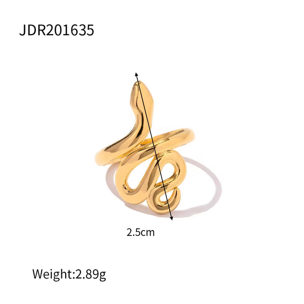 18K Gold Plated Stainless Steel Snake Dainty Design Trendy High Polished Adjustable Rings Hip Hop