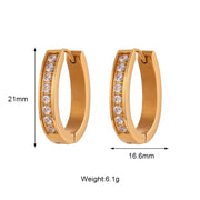 Water Proof U Shape Shining Zircon Huggies Earring 18K Gold Plated Stainless Steel Hoop Earring