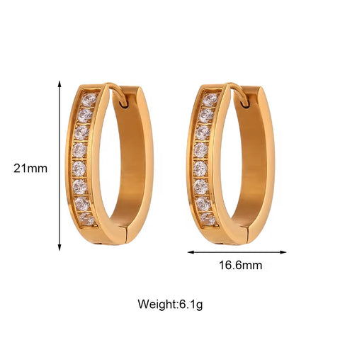 Water Proof U Shape Shining Zircon Huggies Earring 18K Gold Plated Stainless Steel Hoop Earring