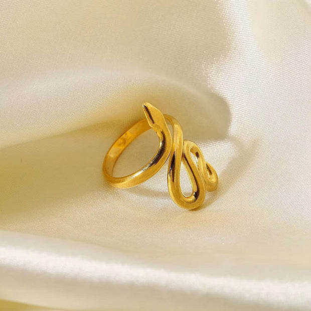 18K Gold Plated Stainless Steel Snake Dainty Design Trendy High Polished Adjustable Rings Hip Hop