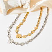 18K Gold Plated Stainless Steel Cuban Chain Jewelry Gift Daisy Flower Pendants Choker Necklace for Women