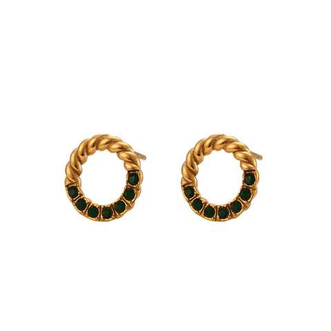 Vintage Twisted Zircon & Pearl Stud Earring 18K Gold Plated Stainless Steel Earring Women Jewelry