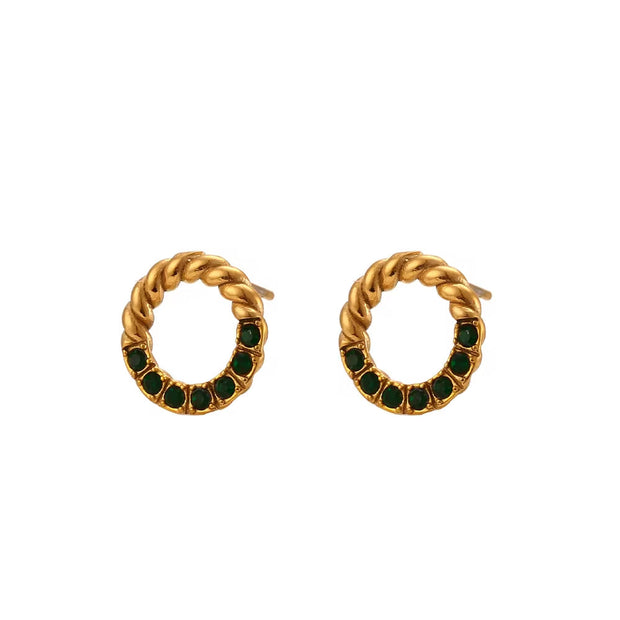 Vintage Twisted Zircon & Pearl Stud Earring 18K Gold Plated Stainless Steel Earring Women Jewelry