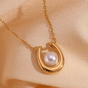 2024 Jewelry Trends Imitation Pearl Pendant Necklace 18K Gold Plated Stainless Steel Jewelry