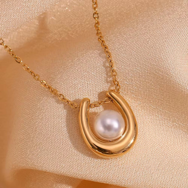 2024 Jewelry Trends Imitation Pearl Pendant Necklace 18K Gold Plated Stainless Steel Jewelry