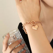 18K Gold Chunky Heart Curb Splicing Stainless Steel Smooth Double Layer Heart Chains Bracelet Women