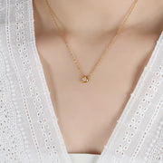 18K Gold Plated Stainless Steel Women Fashion Dainty Elegant Jewelry Geometric Meteorite Shape Cz Pendant Necklace
