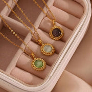 Vintage Jewelry Colorful Stone Pendant Necklace 18K Gold Plated Sunflower Shape Stainless Steel Necklace