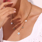 Turquoise Evil Eye Charm Necklace Double Layer Chain Necklace Gold Plated Stainless Steel Jewelry