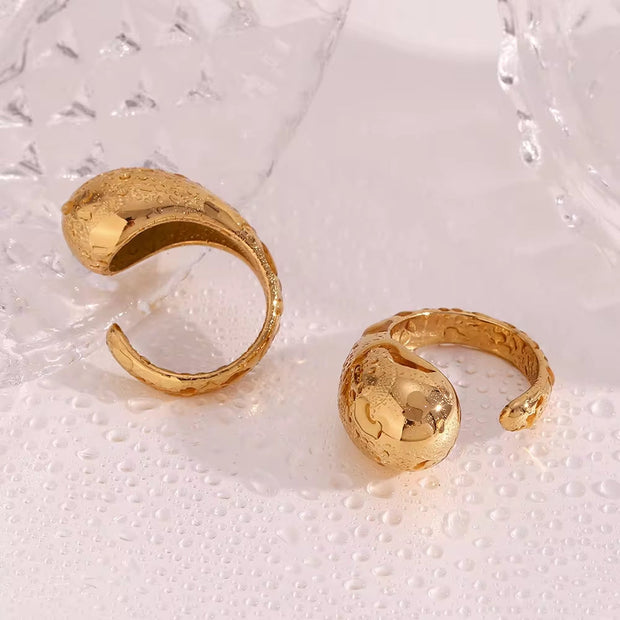 Water Drop Statement Ring 18K Gold Plated Stainless Steel Jewelry Tarnish Free Accesorios Mujer
