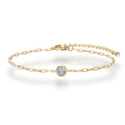 18K PVD Gold Plated Waterproof Stainless Steel Paper Clip Chain round Zirconia Bracelet for Women Wholesale Jewelry