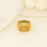 13MM Unisex Exquisite Cross Carved Stainless Steel Ring Cuban 18K Gold Plated Finger Jewelry Wedding Gift Waterproof
