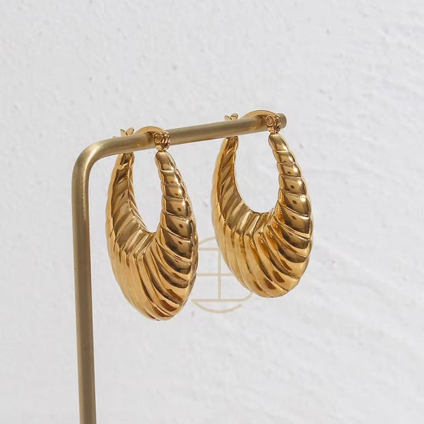 Wild Trendy Croissant Hoop Earrings Stainless Steel 18K Gold Statement Earrings