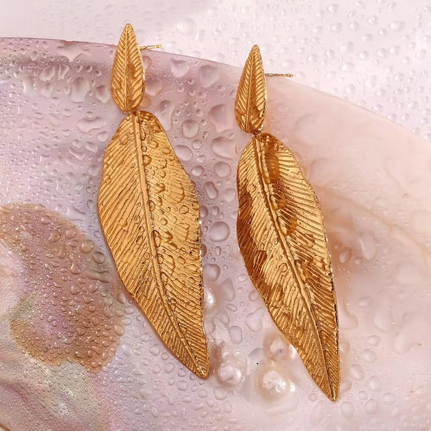 Trend 2024 Bohemian Earrings Gold Plated Earrings Leaf Drop Earring Stainless Steel Statement Jewelry