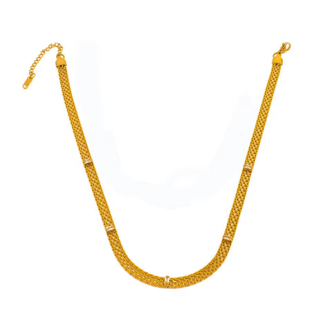 Vintage Collar Necklace Stainless Steel 18K Gold Plated Statement Clavicle Chain Mesh Chain Zircon Baguette Choker