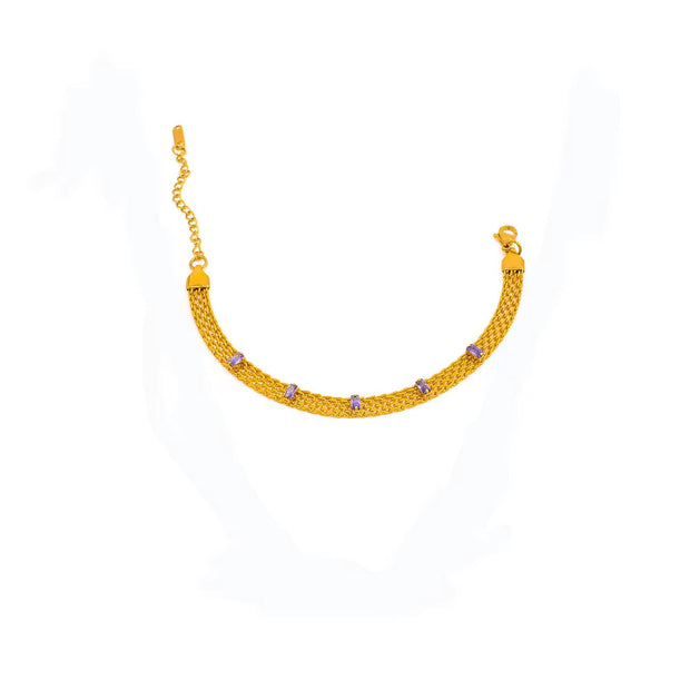 Vintage Collar Necklace Stainless Steel 18K Gold Plated Statement Clavicle Chain Mesh Chain Zircon Baguette Choker