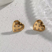 Zircon Heart Shaped Stud Earrings Stainless Steel Gold Plated Earrings Studs round Cubic Zirconia Bezel Setting