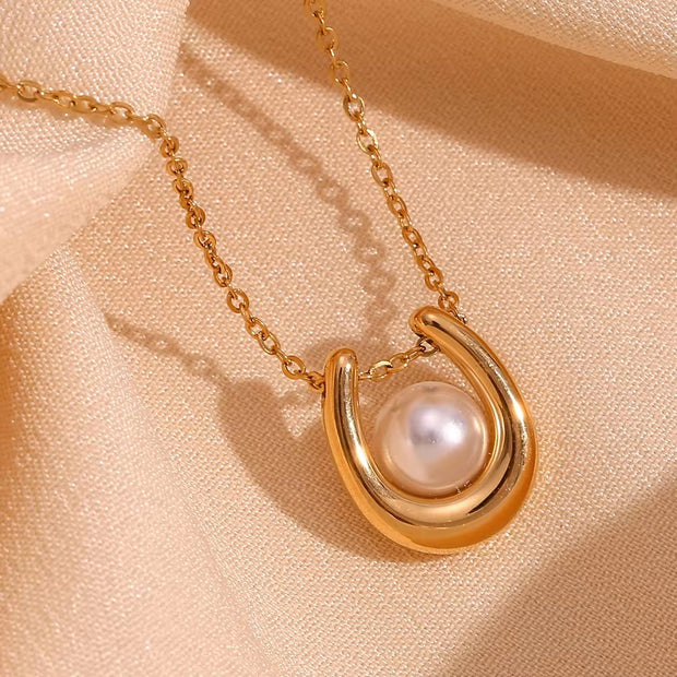 2024 Jewelry Trends Imitation Pearl Pendant Necklace 18K Gold Plated Stainless Steel Jewelry